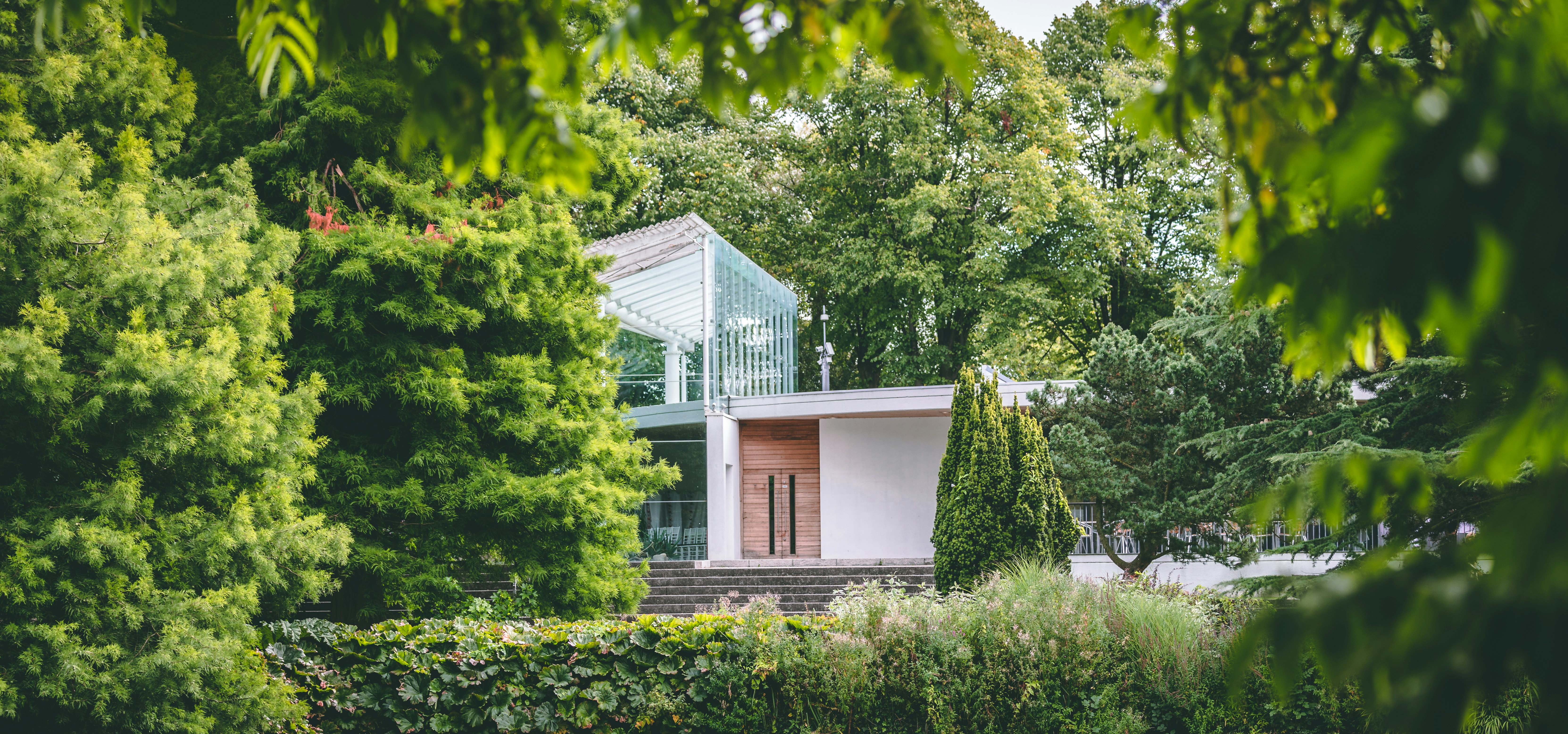 A beautiful eco-resort building nestled in nature