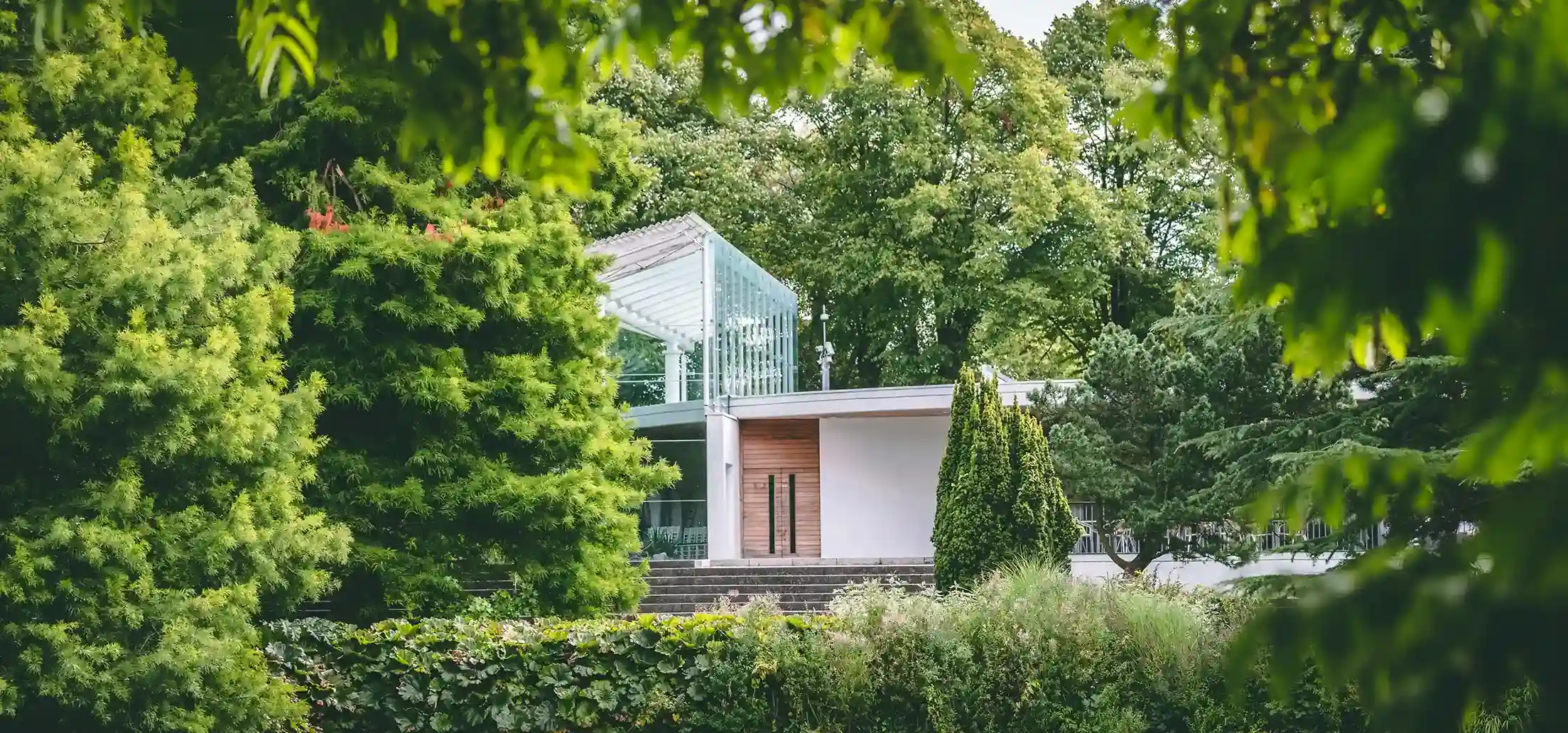 A beautiful eco-resort building nestled in nature