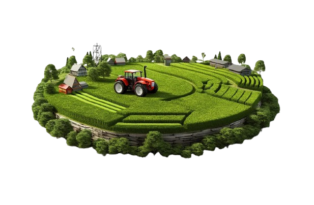 Lush green farmland with trees