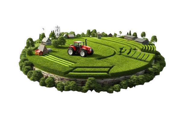 Lush green farmland with trees